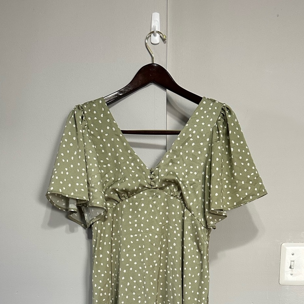 Green Polkadot Satin Midi Dress